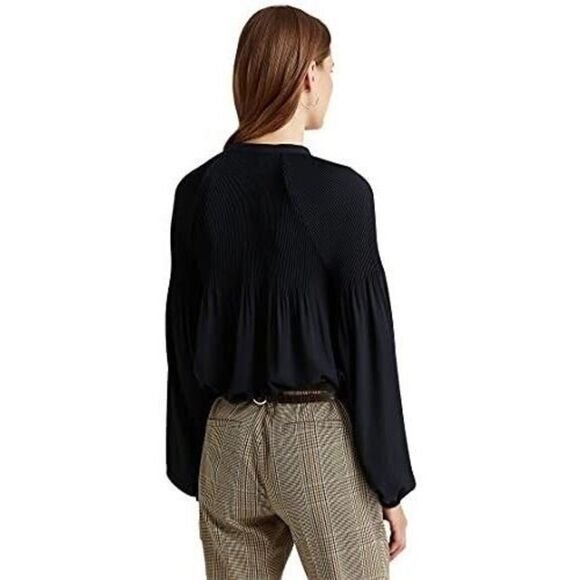 Lauren Ralph Lauren Women's Sz Small Navy Blue Pleated Georgette L/S Blouse $135 - Picture 5 of 5
